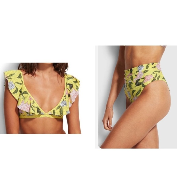Seafolly Other - Seafolly Boheme Lime Light Bikini Set Bralette Flounce Top & Rio Bottom